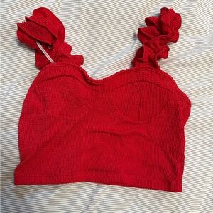 🪩 BOGO Red Ruffled Crop Tank